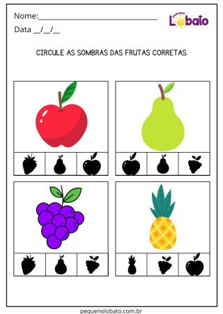 Atividade com Sombra das Frutas para Alunos com Autismo para Imprimir