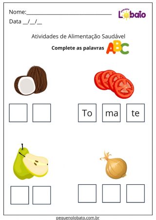 Atividade de Alimentação Saudável para Separar o nome dos Alimentos em Sílabas