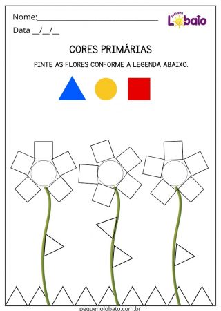 Atividade de Artes com Formas Geométricas e Cores Primárias para Imprimir