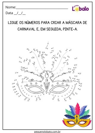 Atividade de Artes com Máscara de Carnaval para Ligar os Pontos para Imprimir