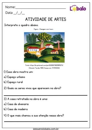 Atividade de Artes sobre Tarsila do Amaral para Imprimir