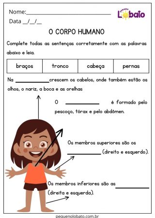 Atividade de Ciências 1 Ano Ensino Fundamental Corpo Humano para Imprimir
