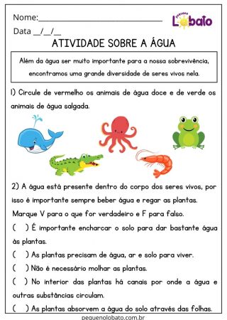 Atividade de Ciências 2 Ano Ensino Fundamental Água e Animais para Imprimir