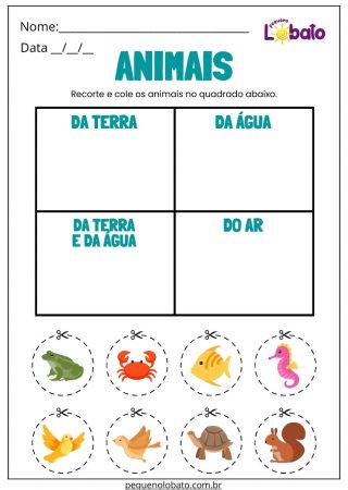 Atividade de Ciências com Animais para Classificar para Imprimir