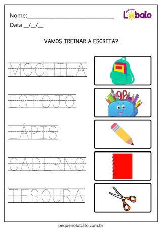 Atividade de Escrita para Alunos com Dislexia para Imprimir