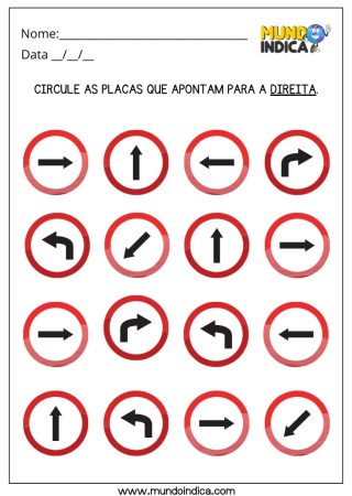 Atividade de Estimulação Cognitiva Circule as Placas de Trânsito que Apontam para a Direita para Imprimir