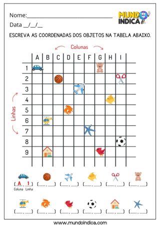 Atividade de Estimulação Cognitiva Escreva as Coordenadas de Linhas e Colunas dos Objetos na Tabela Abaixo para Imprimir