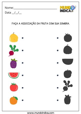 Atividade de Estimulação Cognitiva Faça a Associação da Fruta com sua Sombra para Imprimir