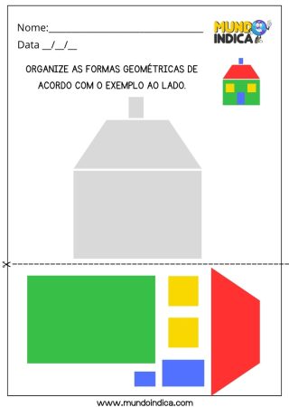 Atividade de Estimulação Cognitiva Organize as Formas Geométricas de Acordo com o Exemplo para Criar uma Casa para Imprimir