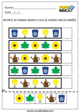 Atividade de Estimulação Cognitiva Recorte as Figuras da Sustentabilidade e Cole de Acordo com os Padrões Abaixo para Imprimir