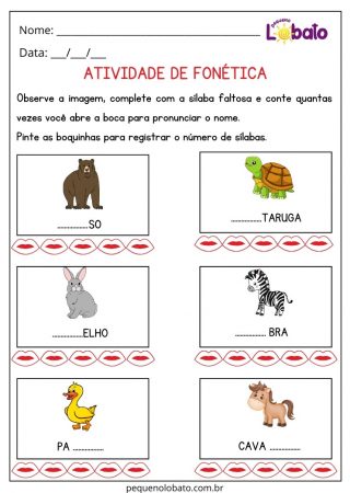 Atividade de Fonética para Alunos com Dislexia para Imprimir