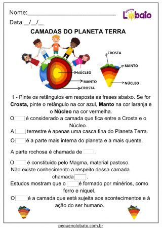 Atividade de Geografia 2 Ano Ensino Fundamental Camadas do Planeta Terra para Imprimir