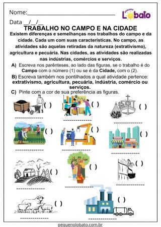 Atividade de Geografia 4 Ano Ensino Fundamental Trabalho no Campo e na Cidade para Imprimir