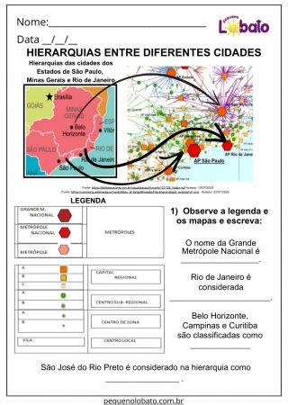Atividade de Geografia 5 Ano Ensino Fundamental Hierarquias entre Diferentes Cidades para Imprimir