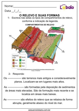 Atividade de Geografia 5 Ano Ensino Fundamental Relevo e suas Formas para Imprimir