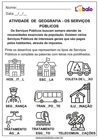 Atividade de Geografia Serviços Públicos para Imprimir