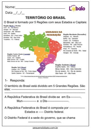 Atividade de Geografia Território do Brasil para Imprimir