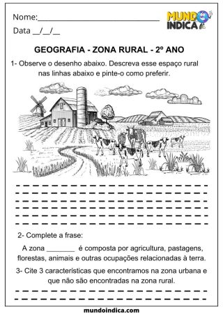 Atividade de Geografia Zona Rural para imprimir