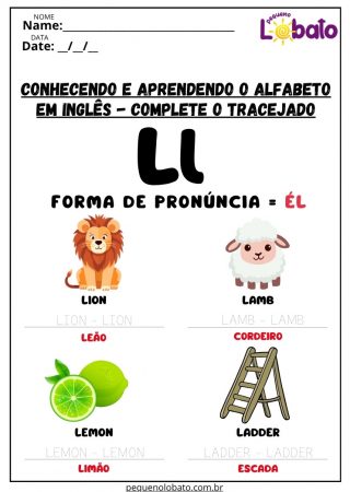 Atividade de Inglês Complete o Tracejado das Palavras que Começam com a Letra L para Imprimir