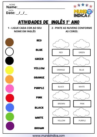 Atividade de Inglês com Cores para 1º ano para Imprimir