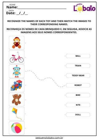 Atividade de Inglês sobre Brinquedos para Imprimir