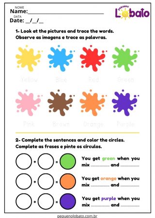 Atividade de Inglês sobre Cores Primárias e Secundárias para Imprimir