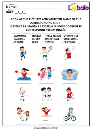 Atividade de Inglês sobre Esportes para Imprimir