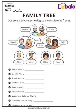 Atividade de Inglês sobre Family para Imprimir