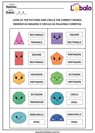 Atividade de Inglês sobre Formas Geométricas para Imprimir
