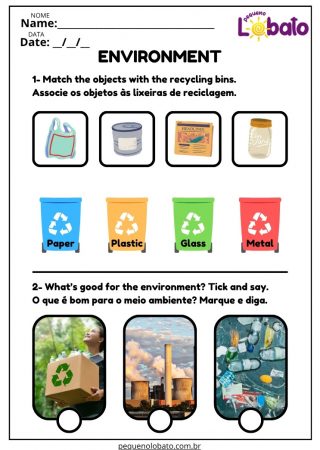 Atividade de Inglês sobre Meio Ambiente para Imprimir