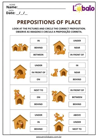 Atividade de Inglês sobre Preposições de Lugar para Imprimir