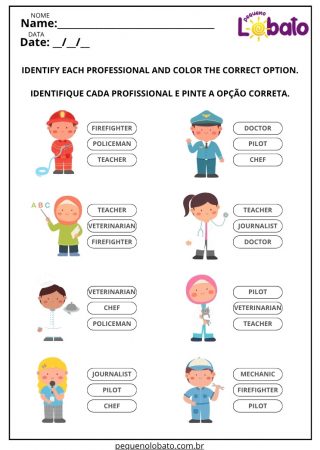 Atividade de Inglês sobre Profissões para Imprimir