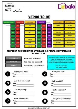 Atividade de Inglês sobre Verbo to Be para Imprimir
