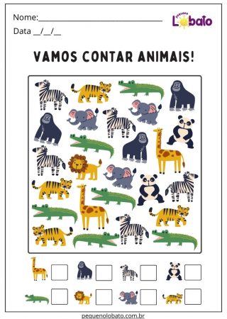 Atividade de Matemática Contagem dos Animais para Imprimir