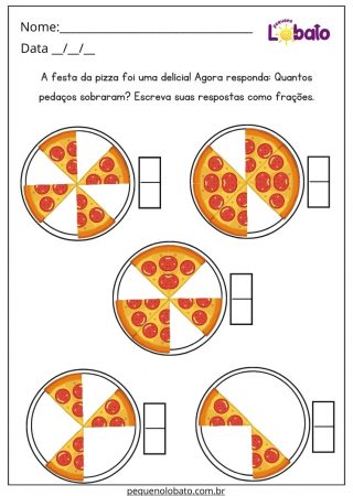 Atividade de Matemática 5 Ano Frações de Pizza para Imprimir