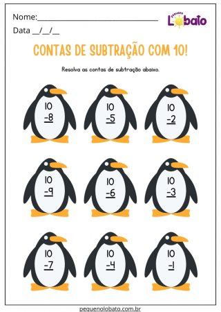 Atividade de Matemática Lúdica de Subtração para Imprimir