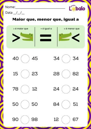 Atividade de Matemática 4 Ano Maior, Menor e Igual para Imprimir
