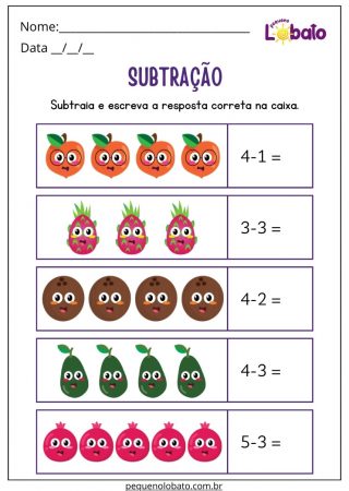 Atividade de Matemática 2 Ano Subtração Lúdica das Frutas para Imprimir
