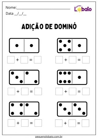 Atividade de Matemática 1 Ano com Adição dos Dominós para Imprimir