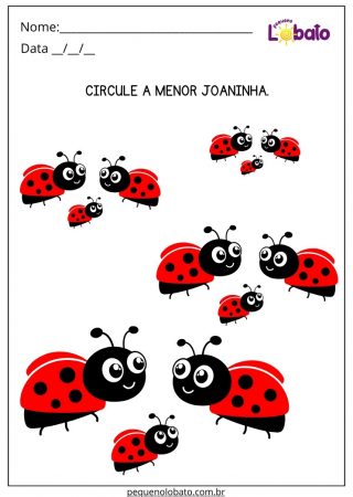 Atividade de Matemática com Percepção Visual da Menor Joaninha para Imprimir