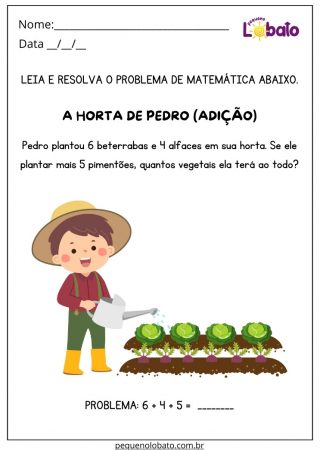 Atividade de Matemática com Resolução de Problema de Adição para Imprimir
