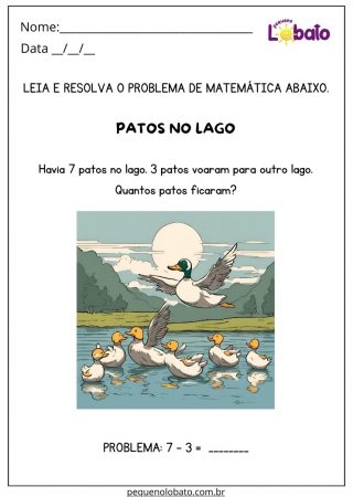 Atividade de Matemática com Resolução de Problema de Subtração para Imprimir