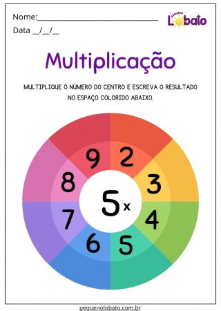 Atividade de Matemática com Roda Colorida de Multiplicação para Imprimir