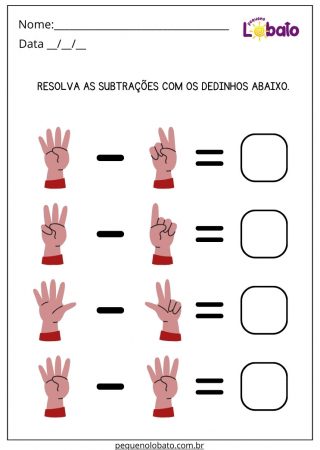 Atividade de Matemática Anos Iniciais com Subtração dos Dedinhos para Imprimir
