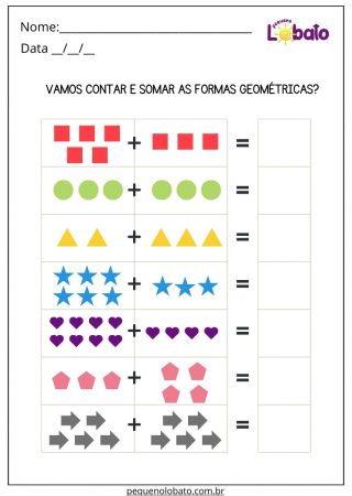 Atividade de Matemática 2 Ano para Contar e Somar as Formas Geométricas para Imprimir