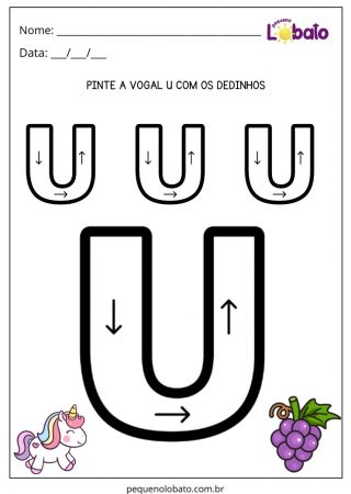 Atividade de Pintura com os Dedinhos da Vogal U para Alunos com Dislexia