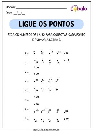 Atividade de Português Ligue os Pontos para Formar a Vogal E para Imprimir