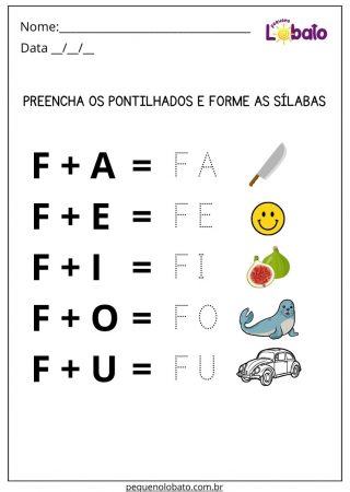 Atividade de Português Preencha os Pontilhados e Forme Sílabas com a Letra F para Imprimir