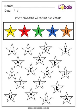 Atividade de Português com Pintura das Vogais para Imprimir