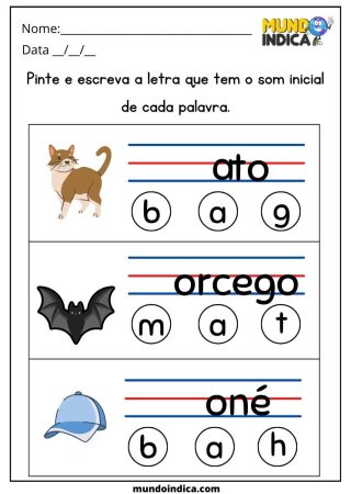Atividade de Português para Crianças com Dislexia para Imprimir